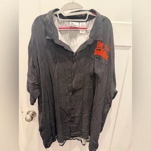 The Godfather Men’s Button Front Shirt XXL Black Orange Logo Rayon
